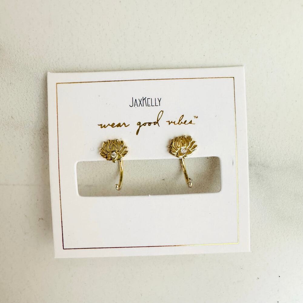 NEW ANTHROPOLOGIE Lotus Flower Icon 18kt Gold Tiny White CZ Stone Hoop Earring - Picture 8 of 9